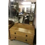 An Art Deco oak 2 drawer bedroom chest with folding triple mirror.