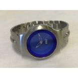 A men's Storm blue dial silver tone stainless steel bracelet wrist watch.