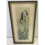 A framed and glazed Chinese print of a horse.
