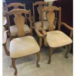 4 Malaysian light hard wood dining chairs - all carvers.