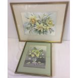 2 framed and glazed watercolours by Heather Mabel.