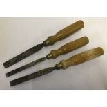3 vintage wooden handled chisels by Mawhood, Sheffield.