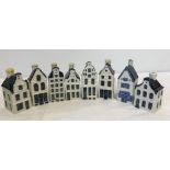 A collection of 8 Blue Delft KLM BOLS ceramic miniature houses to include c1950's example.