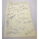 A set of 19 Manchester United footballer signatures on a single sheet from the 1974/5 season.