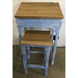 A painted pine clerks desk with lift up lid and matching stool.