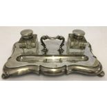 A heavy silver desk pen stand & inkwell set. Hallmarked Sheffield 1934.