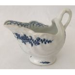 A blue and white Lowestoft dolphin ewer.