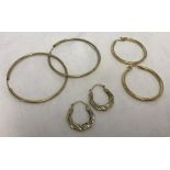 3 pairs of 9ct gold hoop earrings.