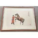 Chinese watercolour of horse & figure.