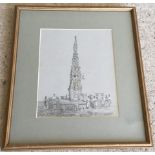19th century pencil drawing heightened by white, of a Continental well head.
