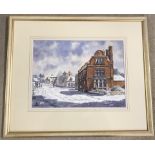 John A. Poole - watercolour Norfolk Winter street scene.