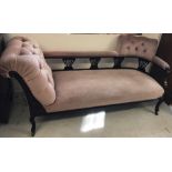 A late Victorian button backed chaise longue with dusky pink velvet upholstery.