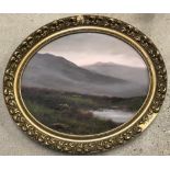 A gilt framed oil on board of a Scottish Highland scene.