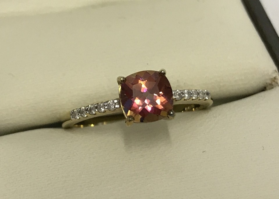 Gems TV 9ct yellow gold dress ring set with Twilight Topaz and diamonds.
