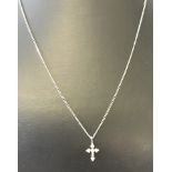 9ct white gold, cross pendant with chain.