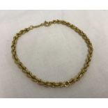 18ct gold rope chain bracelet.