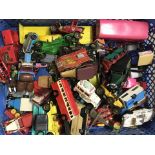 A tray of play worn diecast Matchbox cars.