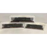 3 collectors model locomotives mounted on wooden plinths, in original sleeves.