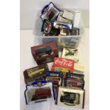 A tub of boxed and unboxed diecast cars to include Matchbox, Lledo, Tonka and Oxford.