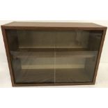 A wood effect wall hanging display cabinet.