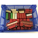 A box of 26 mixed diecast buses.