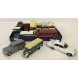 A tray of 12 Corgi diecast vintage style cars, lorries and ambulances.