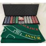 A large aluminium cased poker/blackjack set.