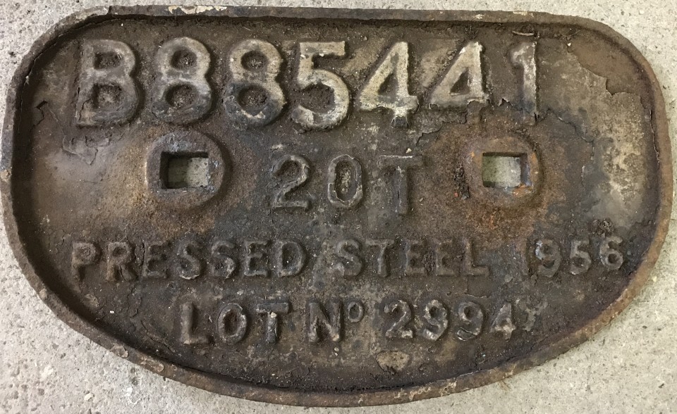Original cast iron railway 20T wagon plate #B885441