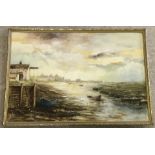 A gilt framed oil on board of Wells Next The Sea by Althea Fairbairn.