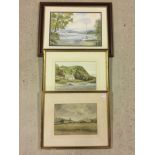 3 framed & glazed watercolours of landscapes.