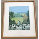 A vintage Reg Cartwright print "Landscape with figure and sheep", framed and glazed.