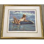 A frames and glazed limited edition serigraph " Surfer" by Lucelle Raad.