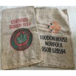 A collection of 6 advertising hessian sacks.
