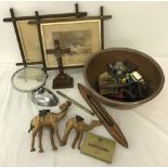 A quantity of assorted misc items in a large stoneware bowl.