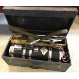 A vintage Goblin 'Ace' vacuum cleaner with attachments in original wooden box.