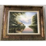 A gilt framed oil on canvas by David James, signed to lower left.