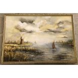 A gilt framed oil on board of River Thurne, Norfolk Broads by Althea Fairbairn.