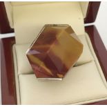 A contemporary style jasper set dress ring marked 925.