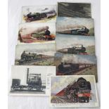 9 vintage steam railway locomotive postcards