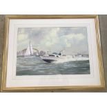 Bob McKay watercolour - speedboat & yachts off The Needles, Isle of Wight.