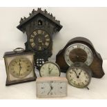 6 vintage clocks. To include cuckoo, mantle and alarm.
