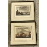 A pair of coloured etchings depicting scenes from London.