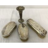 3 hallmarked silver backed monogrammed brushes, pair of oval brushes hallmarked Sheffield 1922.