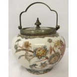 A Victorian Doulton Burslem lidded biscuit barrel in "Beverley" pattern.