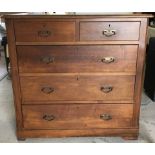 A Victorian satin wood 2 short over 3 long chest of drawers with drop down handles.