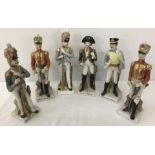 6 ceramic Napoleonic military dress figurines, 1 a/f.