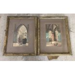 A pair of framed and glazed watercolours of church interiors. Signed to lower right.