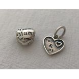 2 Pandora heart shaped charm bracelet beads.