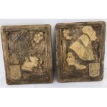 A pair of vintage chalk wall hanging plaques advertising Le Pays d'Auge in Normandie.