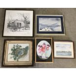 A small collection of framed and glazed watercolours.